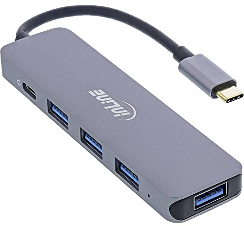 InLine USB 3.2 USB Tipo C Multi Hub (4 USB A 5 GB/s + USB Tipo C (Data/PD 87 W), OTG, Carcasa de Aluminio 33271L
