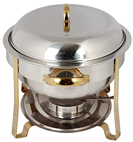 6 Quart Gold Accented Oval Chafer, Full Size Stainless Steel Chafing Dish Dinner Serving Buffer Warmer Set Tray Buffet Catering for Wedding Banquets(1)