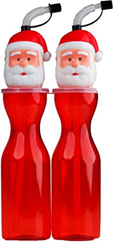 Set Of 2 Large Christmas Santa Drinking Beaker Cups With Lid Bendy Straw