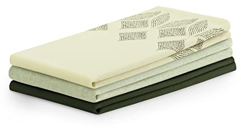 AmeliaHome Juego de 3 paños de Cocina de algodón, 50 x 70 cm, diseño geométrico, Color Verde Oscuro