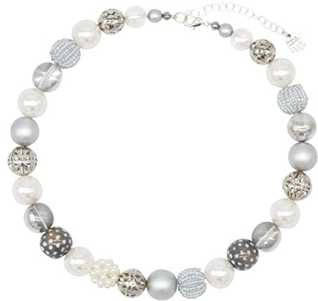 Feliss Handmade: Ketten aus Perlen Halskette Damen Statement Kette 45 cm lang in Boho Style. Choker Schmuck. Beads Perlenkette Frauen (Silky Silver)