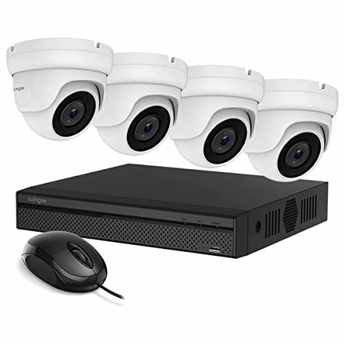 Longse 8MP 4K CCTV Security System, 2TB 4CH DVR, 4x 5MP Outdoor Waterproof Dome Camera, 2.8mm Wide Angle, Night Vision, Weatherproof (White Cameras)