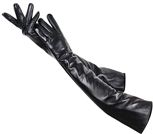 55-56cm Schwarz Leder Lange Lederhandschuhe Mode-Accessoires Damen Lange Handschuhe Warme Verlängerung Damen Lederhandschuhe