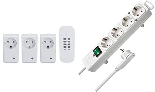 Unitec 48110 Funkfernschalterset mit Selbstlernfunktion, Funksteckdosen Set, 3 Steckdosen + 1 Fernbedienung, weiß & Brennenstuhl Comfort-Line Plus, Steckdosenleiste 4-Fach weiß