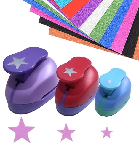Stanzer Stern 3 Stück Stanzer Motivstanzer Sterne Papierstanzer Motivlocher Stanzer Set Ausstanzer Motiv-Locher für Geschenkanhänger, Basteln, Scrapbooking, Fotos, Grußkarten,9mm 16mm 25m