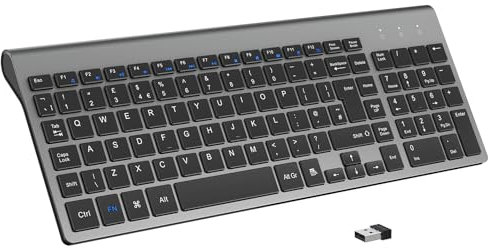 cimetech Wireless Keyboard, 2.4G Ergonomic Keyboard with Number Pad, Silent USB Computer Keyboard for PC, Laptop, Desktop and Windows 10/8/7/XP - Gray