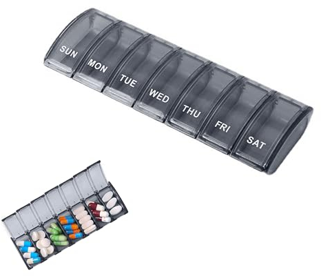 Ikadiya Tablettenbox 7 Tage, Wöchentlicher Pillendose 7 Tage, Tragbare Tablettenbox, für Vitamine, Nahrungsergänzungsmittel und Medikamente (Blau)