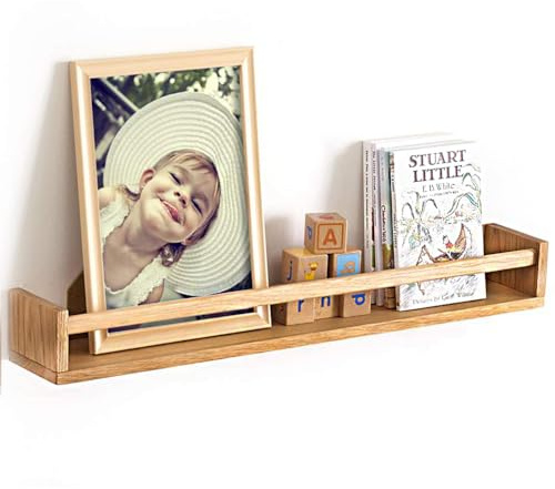 OAKERLAND Wandregal Kinderzimmer Holz Bücherregal Wand, 70cm Wandregal Eiche Massiv für Kinderzimmer, Eiche Schweberegal Bilderleiste für Bücher Märchenbücher, Zeitschrift (70 cm)