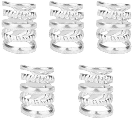 5PCS Perles De Cheveux De Printemps, Dreadlocks De Barbe De Style Rétro En Métal, Anneaux De Barbe, Bijoux De Cheveux De Printemps, Accessoires De Cheveux En Spirale, Pour Cosplay De Fête(Argenté)