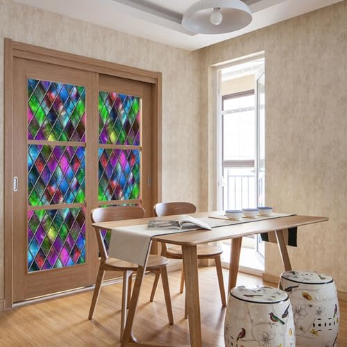 Bunt Fensterfolie Blickdicht, Vintage gefrostet Sichtschutzfolie, Dekoration Glasaufkleber for Badezimmer Küche (Color : J, Size : 60 * 100cm)
