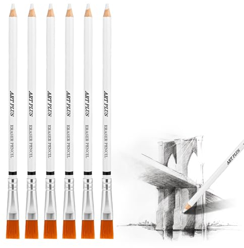 Dimeho 6 Stück Radierstifte für Künstler professioneller Radiergummi Zeichenstift mit Pinsel Bleistift-Oberseite Radiergummis zum Löschen kleiner Details oder zum Hinzufügen von Highlights für Skizzen
