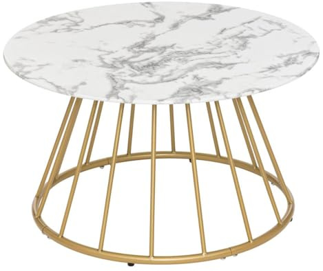 Table Basse Ronde en Verre trempé Aspect Marbre Blanc D. 70 x H. 40 cm - Atmosphera