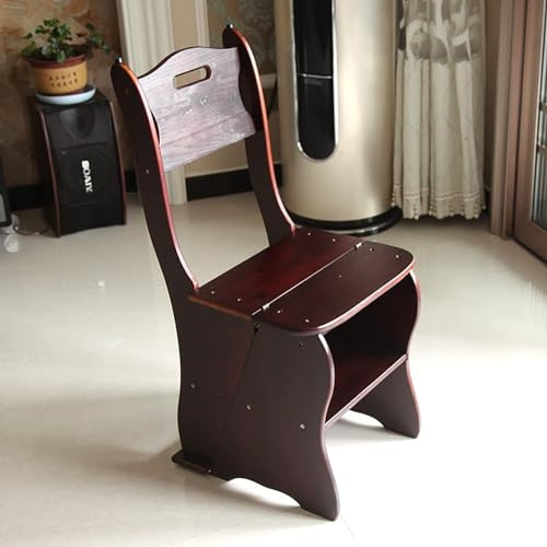 Aimery Library Ladder Chair,2 in 1 Portable 4-Step Stool,Wood Foldable Lander Chair for Home, Library, Office(Brown)