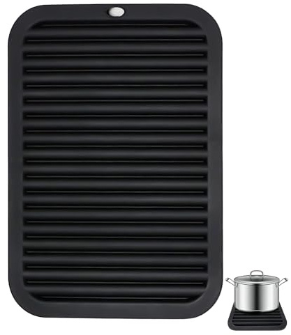 Silikon Untersetzer,Hitzebeständige Matte, 30 x 23 cm Silikon Topfuntersetzer Silikonmatte Hitzebeständig bis 230°C,für Küche, Wohnzimmer,Bad(1Stück,Schwarz)