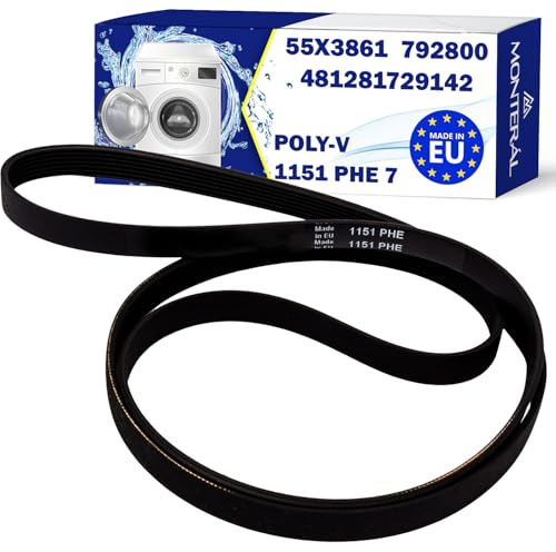 Courroie Machine a Laver Poly-V 1151 PHE 7 avec le Code Original 55x3861 pour Brandt 481281729142 pour Whirlpool 792800 pour Gorenje - MADE IN EU - Garantie de 10 Ans - MONTERAL