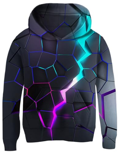 Fanient Pullover da Ragazzo Pullover con Stampa Lava 3D per Bambini Felpa con Cappuccio da Ragazza con Tasche Felpa in Pile per Bambini 11-13 Anni,XXL