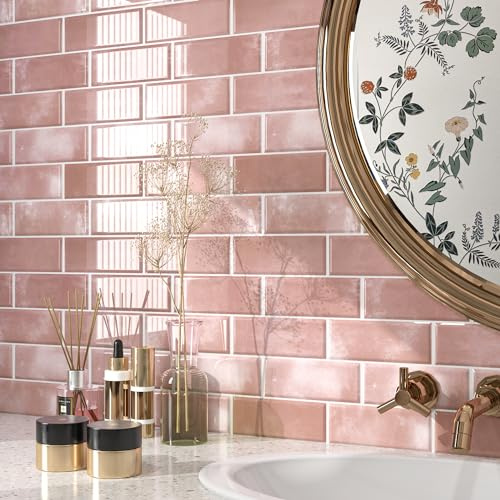 FunStick 30×30CM 30 Stück Fliesenaufkleber Küchenrückwand Badezimmer Wasserfest 3D Fliesen Selbstklebend Rosa Fliesenfolie Küche Selbstklebend Wandfliesen Aufkleber Bad Abnehmbare Fliesensticker Küche