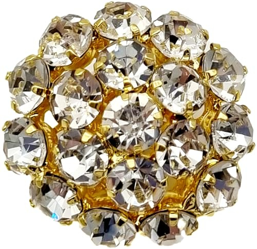 Goldgöre 5 elegante Metall Knöpfe weiß klar gold mit Strass mit Öse zum Annähen 26 mm