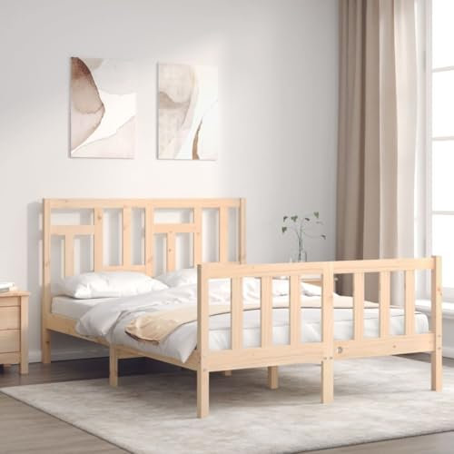 Iiaky Massivholzbett mit Kopfteil Bettgestell Bed Frame Holzbett Kopfteil Bett Schlafzimmer Bett Massivholzbetten 120x200 cm - 3193136