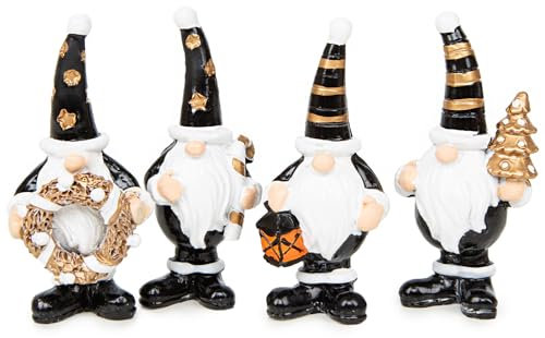 Logbuch-Verlag 4 Wichtel Santa Figuren Gold weiß schwarz Weihnachtsdekoration kleines Geschenk Weihnachten 9 cm
