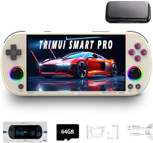 Meiurlex TRIMUI SMART PRO Console di gioco portatile 64G precaricata 12000+giochi, schermo IPS da 5 pollici Linux A133P console per videogiochi retrò, supporta WiFi online battle - con custodia per il