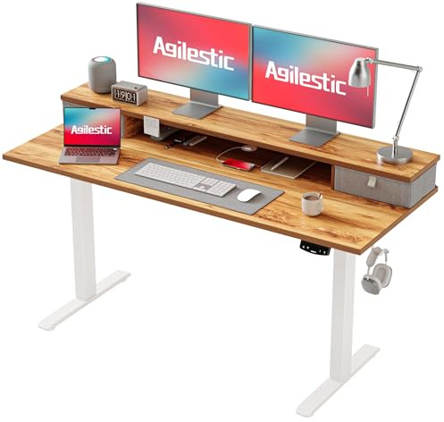 Agilestic Electric Adjustable Height Desk, with 2 Fabric Drawers, 140x60cm