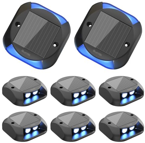 Quntis Solar Bodenleuchten Außen für Deck 4er Set Blau IP65 Wasserdicht | Solarlampen Outdoor LED Garten-Solarleuchten 3 Tonnen Belastbar Treppenbeleuchtung Wegleuchten Garagebeleuchtung