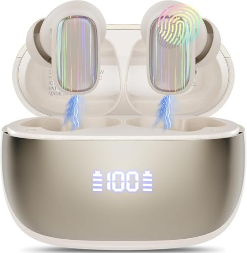 Wireless Earbuds, Bluetooth 5.4 Headphones in Ear with 4 ENC Noise Cancelling Mic, 40H Wireless Earphones with HiFi Stereo Deep Bass Playtime, IP7 Waterproof Bluetooth Earbuds, Mini USB-C LED Display