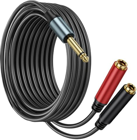 Hanprmeee 1/4 inch TS Mono Splitter Y Adapter, 6.35mm Mono Male to Dual 6.35 mm TS Mono Female Jack, Quarter inch Audio Speaker Splitter Converter Cable (1M)