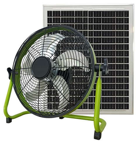 MODANEWPI Ventilatore da pavimento a energia solare da 35,5 cm, ricaricabile, ventilatore da esterno portatile a 5 pale con inclinazione a 360°, ideale per casa, campeggio, pesca all'aperto
