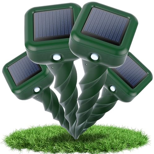 LustLocke Maulwurf Vertreiber Wühlmausschreck, IP65 Wasserdichter Solar Maulwurfabwehr, Wühlmaus Vertreiben, Ultraschall Maulwurfschreck für Garten und Rasen, 4 Stück