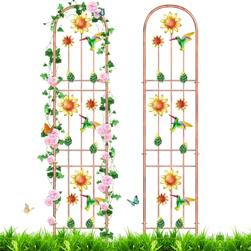 Rankgitter Metall, 2er Set Pflanzenstütze für Kletterpflanzen | Gartendeko Rosengitter Gartenzaun mit 35cm Erdspießen, Gemüse und Terrassendekoration im Außenbereich 151.5 x 28 cm