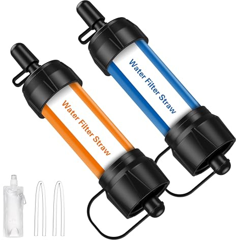 Mini filtre à eau de voyage portable pour la randonnée, le camping et les voyages en plein air, orange + bleu