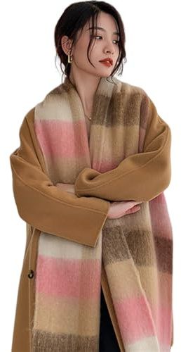 Weihnachtsgeschenke für Frauen, kariert, einfarbig, Schal für Damen, warm, lang, Winterschal, weiche Damen-Schals mit Quaste, Rosa 21, 245cm×38cm