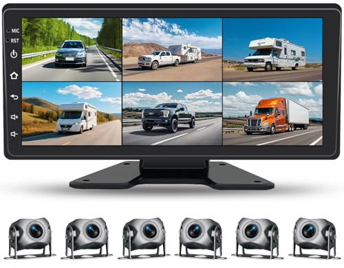 6 Channel Backup Camera System,1080P Rearview Camera with Carplay & Android Auto,GPS Navigation, Touchable 11 inch Monitor & Loop Recording DVR car Stereo, for RV/Truck/Trailer Pickup,128GB Card