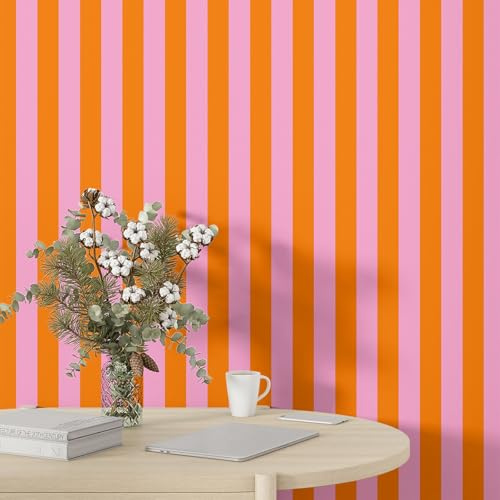 Fchen art Papier peint autocollant à rayures imitation bois - Papier peint autocollant à lattes de bois - Film vinyle PVC amovible et imperméable - Rose orange - 45 x 1000 cm