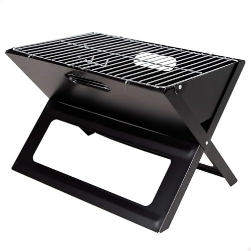 Barbacoa Carbón Portátil de Acero Negra – Barbacoa Plegable Portátil Rectangular 45x29x30cm, Mini BBQ Sobremesa para Jardín, Camping, Terraza – Fácil de Montar y Transportar