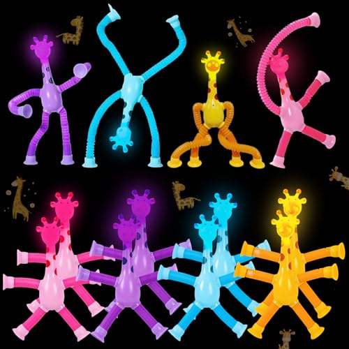 Shinybox Jouet de Girafe à Ventouse Télescopique, 12 Pièces Jouet de Girafe avec Lumière, Cadeau Anniversaire Enfants, Anniversaire Pinata Fille et Garcon