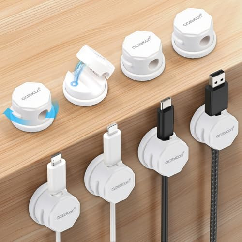 aceyoon 360° Drehbar Magnetischer Kabelhalter Selbstklebend, 8 Stück Kabel Organizer Schreibtische Kabelclips Kabelmanagement für Ladekabel, Netzkabel, Küchengeräte usw