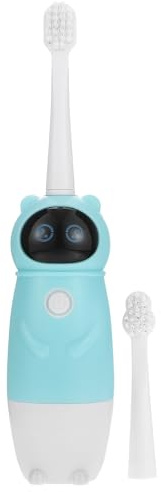 GLEAVI Brosse à Dents Électrique pour Garçon et Filles Étanche Tête Douce Cartoon Taille Moyenne Lot 1 Manche Bleu 2 Têtes Nettoyage Bucco-Dentaire pour 3-12 Soin des Gencives