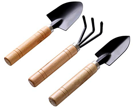 Riuulity Mini Outils de Jardin Durables 3 Pièces/Ensemble Pelles en Fer, Kit D'outils à Griffes, Manche en Bois pour Les Zones Limitées (Couleur Assortie)