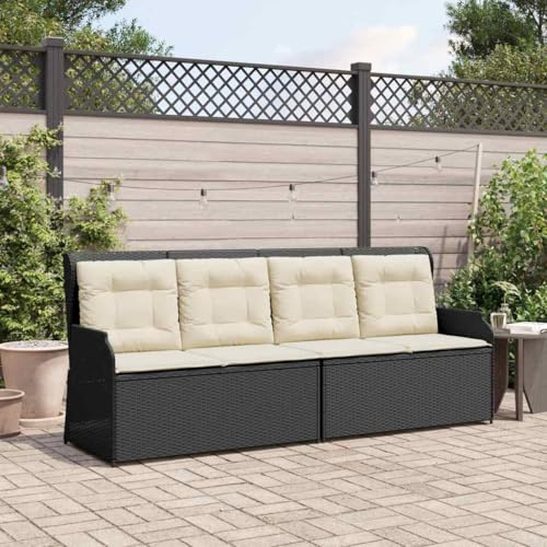 Frdhee Garten Sofa Set, Gartenlounge Outdoor, Gartenmöbel, Gartenbank mit Kissen Schwarz Poly Rattan, Loungesofa Balkon Möbel für Terrasse, Veranda, Hinterhof, Stabil