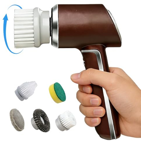 Horsepower Scrubber, Elektrische Reinigungsbürste kabellos 2000 mAh, 5 Bürstenaufsätzen, Reinigungsbürste Elektrisch, Electric Spin Scrubber, Fugenreiniger für Bad, Haushalt, Küche, Auto & Garten