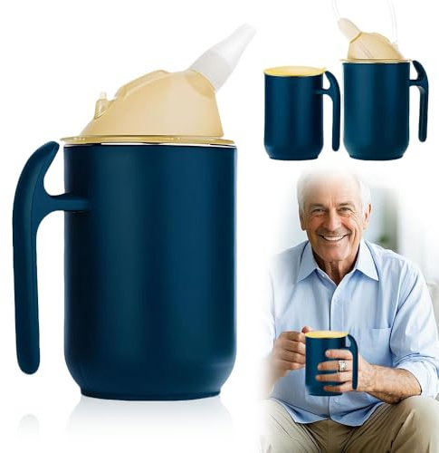 Nzkeuf 3-In-1Schnabeltasse Senioren mit Griff, 400ml Schnabelbecher Senioren, Sippy Cup Adult mit Je Zwei Deckeln und Stroh, Auslaufsicherer Seniorens Mutterschaft Patient Das Krankenhaus Zu Hause