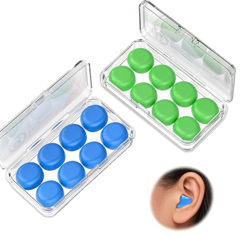 8 Paires Boule Quies Silicone, Bouchons Oreilles Anti-bruit Réutilisables, Antibruit ÉtANCHES, Bouchon d'Oreille pour Dormir, Voyage, Concerts, Natation, Bouchon Oreille Avion - Bleu, Vert