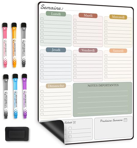 ANLIOTE Calendrier Magnétique Frigo A3, Planning Semainier Aimanté