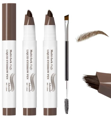 2 Pièces Stylo Liquide à Pointe Fourche, Crayon Sourcil, Crayon Sourcil Waterproof, Avec 1 Pinceau Sourcils, Pour Un Résultat Naturel Et Une Tenue Longue Durée (Marron)