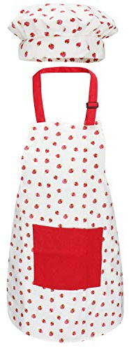 Jennice House Tablier et toque de chef pour enfants - Tablier de cuisine mignon pour enfants avec sangle de cou réglable et poches - Pour garçons et filles - 2 tailles