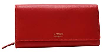 L.CREDI - Damen Geldbörse Klassisch Rot mit Reißverschluss und Kartenfächer