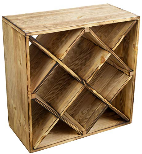 Kistenkolli Altes Land grosses geflammtes Weinregal in DREI verschiedenen Ausführungen für bis zu 25 Flaschen 52 x 25 x 52 cm Wein Regal | Flaschenregal (Geflammt Raute)